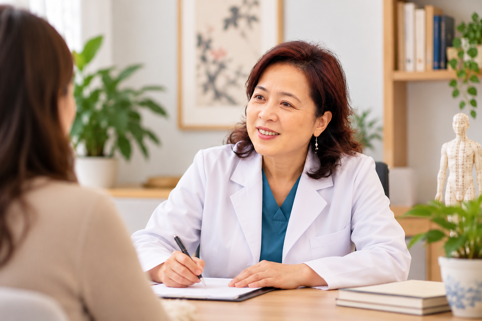 Dra. Xu durante una consulta con una paciente